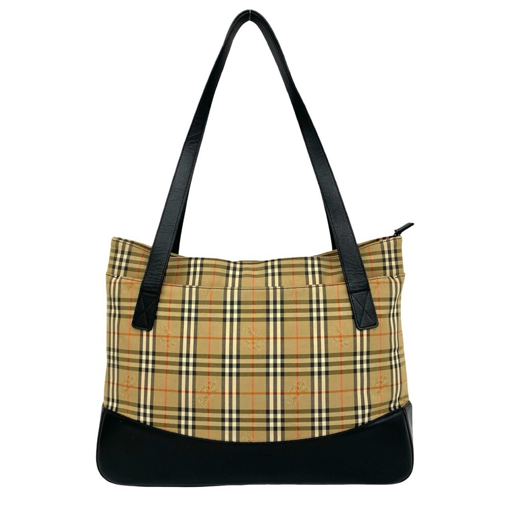 BURBERRY Nova Check Pattern Canvas Leather Tote Bag Handbag Beige Black 69589